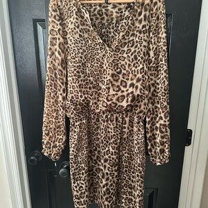 White House Black Market Animal Print Long Sleeve Dress